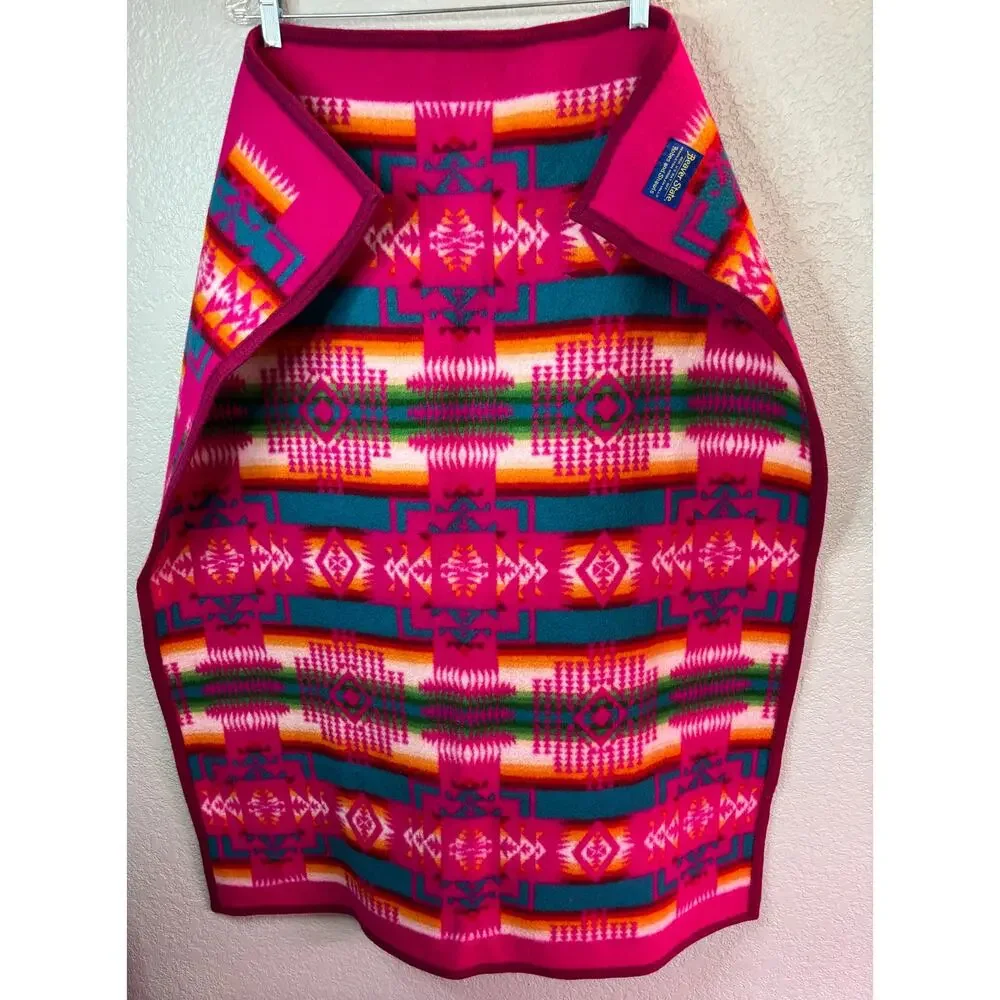 Vintage Pendleton Chief Joseph Pink Wool Muchacho Baby Crib Blanket Beaver State